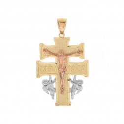 14K Tri Color Gold Caravaca Crucifix Pendant 