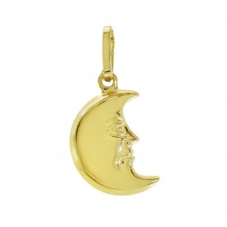 18K Yellow Gold 3D Crescent Charm Made In Italy