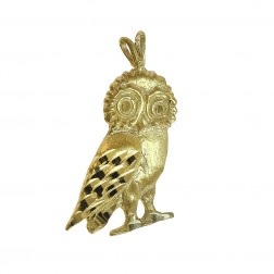 Diamond Cut Owl Pendant 14K Yellow Gold