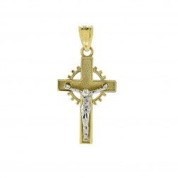 Two Tone 10K Gold Crucifix Celtic Cross Pendant 