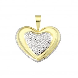 14K Two Tone Yellow and White Gold Diamond Cut 3D Heart Pendant 
