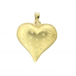 14K Yellow Gold Diamond Cut 3D Heart Pendant 