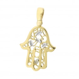 Hamsa Hand of God Pendant Necklace 14K Yellow Gold Italy 