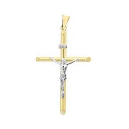 14K Two Tone Gold Crucifix Religious Cross Pendant Italy