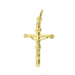 14K Yellow Gold Crucifix Religious Cross Pendant Italy