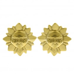 14K Yellow Gold Sun Shaped Button Earrings