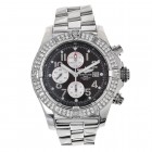 Breitling Super Avenger Stainless Steel Chronograph Watch Custom Diamond Bezel A13370