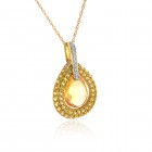 3.08 Carat Pear Shape Citrine & Diamond Dangle Pendant on Cable Link Chain 14K Yellow Gold