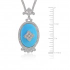 0.75 Carat Round Diamond & Turquoise Necklace 18K White Gold 