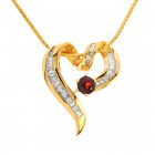 0.75 Carat Baguette Cut Diamond & Garnet Heart Pendant on Snake Chain 14K Yellow Gold