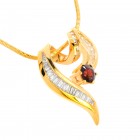 0.75 Carat Baguette Cut Diamond & Garnet Heart Pendant on Snake Chain 14K Yellow Gold