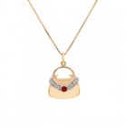 0.30 Carat Round Cut Diamond & Ruby Handbag Gold Pendant Necklace 14K Yellow Gold