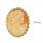 14k Yellow Gold Large Oval Cameo Portrait Vintage Pendant Brooch