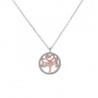 0.50 Carat Look Cubic Zirconia Circle Pendant in Two Tone Sterling Silver on Chain