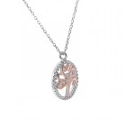 0.50 Carat Look Cubic Zirconia Circle Pendant in Two Tone Sterling Silver on Chain