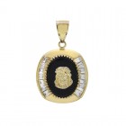 Christ Head Medallion Pendant Black Onyx & Zircon 10K Yellow Gold