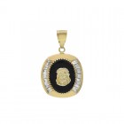 Christ Head Medallion Pendant Black Onyx & Zircon 10K Yellow Gold