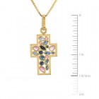 1.25 Carat Blue & Pink Sapphire Cross Pendant 18K Yellow Gold 