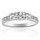 1.00 Carat G-SI1 Round Cut Diamond Three Stone Engagement Ring 14K White Gold