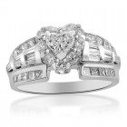 1.63 Carat G-SI1 Heart Shape Diamond Halo Engagement Ring 18K White Gold