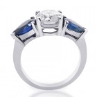 4.31 Carat G-SI2 Round Cut Diamond Blue Ceylon Sapphire Ring 14K White Gold