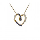 0.40 Carat Diamond & 0.35 Carat Sapphire Heart Pendant Necklace 14K Yellow Gold