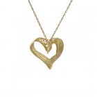 0.01 Carat Round Diamond Heart Pendant on Rolo Link Chain 10K Yellow Gold 