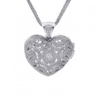 3.75 Carat Round & Baguette Diamond Heart Locket on Ball Link Chain 8K White Gold 