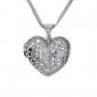3.75 Carat Round & Baguette Diamond Heart Locket on Ball Link Chain 8K White Gold 