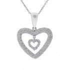 0.75 Carat Pavé Round Diamond Double Heart Pendant on Cable Chain 14K White Gold  