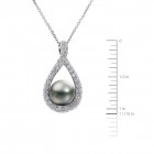0.60 Carat Pavé Round Diamond & Black Tahitian Pearl Pendant Necklace 14K White Gold 