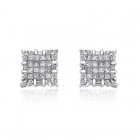 1.00 Carat Princess, Round & Baguette Cut Diamond Cluster Stud Earrings 14K White Gold