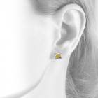0.25 Carat Fancy Yellow Princess Cut Diamond Cluster Stud Earrings 14K White Gold 