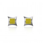 0.25 Carat Fancy Yellow Princess Cut Diamond Cluster Stud Earrings 14K White Gold 