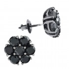 5.00 Carat Black Diamonds Flower Style Stud Earrings 14K Black Rhodium Plated Gold
