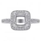 0.85 Carat Round Diamond Antique Inspired Halo Engagement Mounting 14K White Gold 