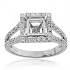 0.83 Carat Round Diamond Halo Engagement Ring Mounting 14K White Gold