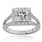 0.83 Carat Round Diamond Halo Engagement Ring Mounting 14K White Gold
