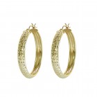 Diamond Cut Design Hoop Earrings 14K Yellow Gold 