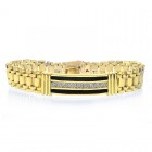 1.50 Carat Mens Round Diamond & Onyx Bracelet 14K Yellow Gold
