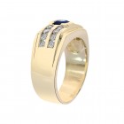 0.65 Carat Round Diamonds 0.75 Carat Princess Sapphire Mens Ring 14K Yellow Gold