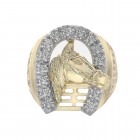 0.40 Carat Round Cut Diamond Men's Horse And Horseshoe Ring 14K Yellow Gold