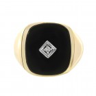 0.02 Carat Diamond Accent Black Onyx Man's Ring 14K Yellow Gold