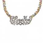 Diamond, Ruby & Sapphire 'I Love You' Nameplate XOXO Necklace 14K Tri-Tone Gold 