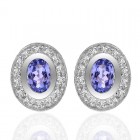 1.20 Carat Oval Tanzanite & Diamond Halo Earrings 14K White Gold