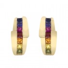 1.25 Carat Rainbow Sapphire Omega Closure Earrings 14K Yellow Gold
