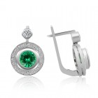 2.67 Carat Round Cut Emerald & Diamond Halo Earrings 14K White Gold