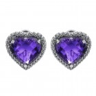 6.00ct Heart Shaped Amethyst and 0.35ct Round Diamond Halo Earrings 14K Gold
