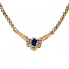 1.78 Carat Oval Cut Sapphire & Round Diamonds Necklace 14K Yellow Gold