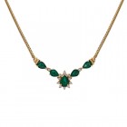  2.64 Carat Pear Shape Emerald & Round Diamond Garland Necklace 14K Yellow Gold